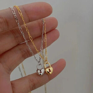 925 Sterling Silver Heart Lock Necklace Dainty Tiny Locket Chain Necklace